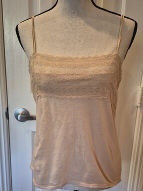 George Lace-Trim Spaghetti Strap Cami - Beige XL
